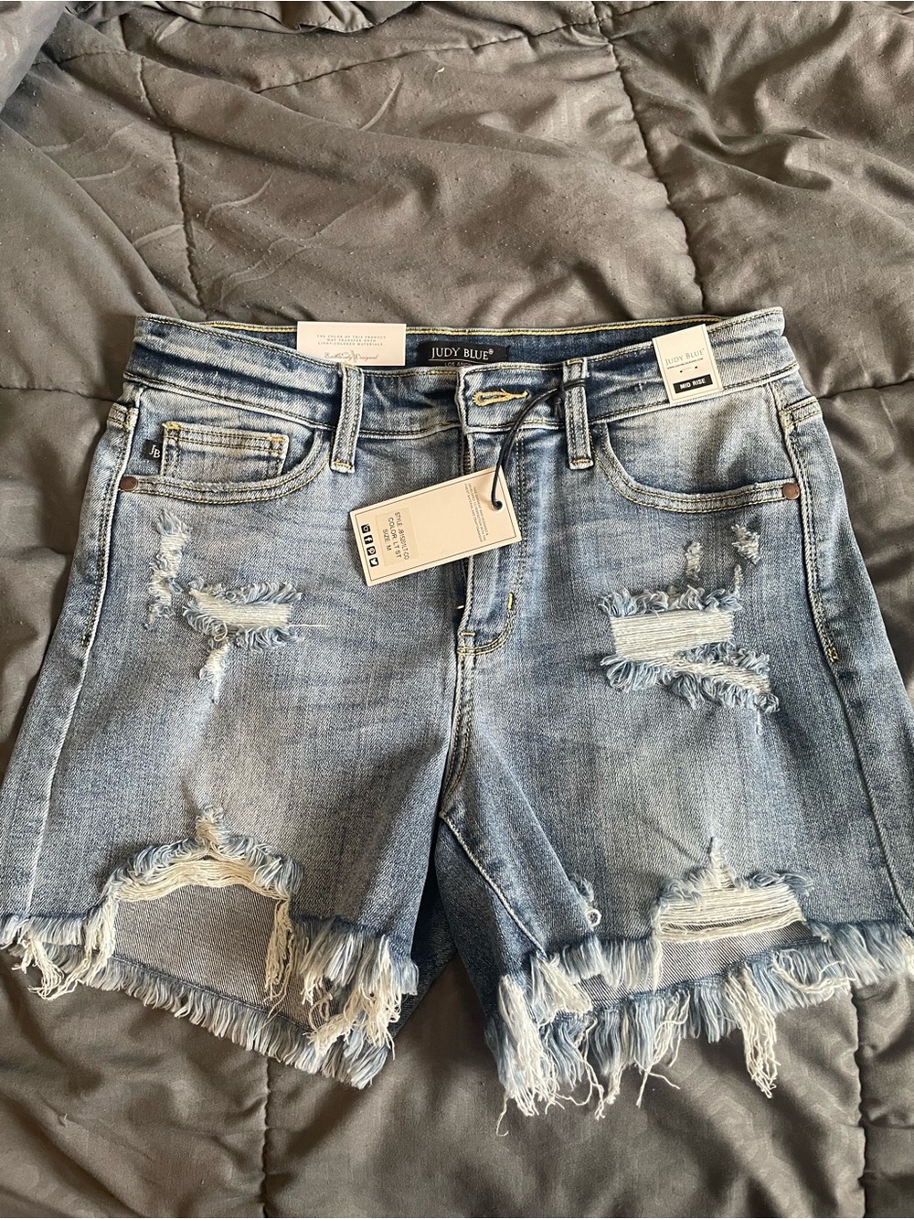 Judy Blue Light Blue Distressed Frayed Hem Denim Shorts
